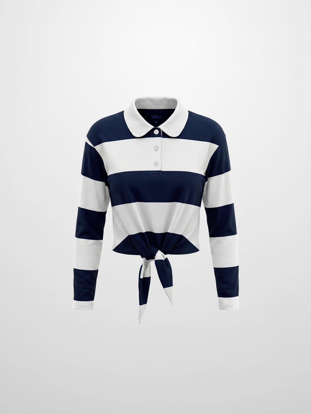 Striped Tie Bottom T-Shirt-Navy-1
