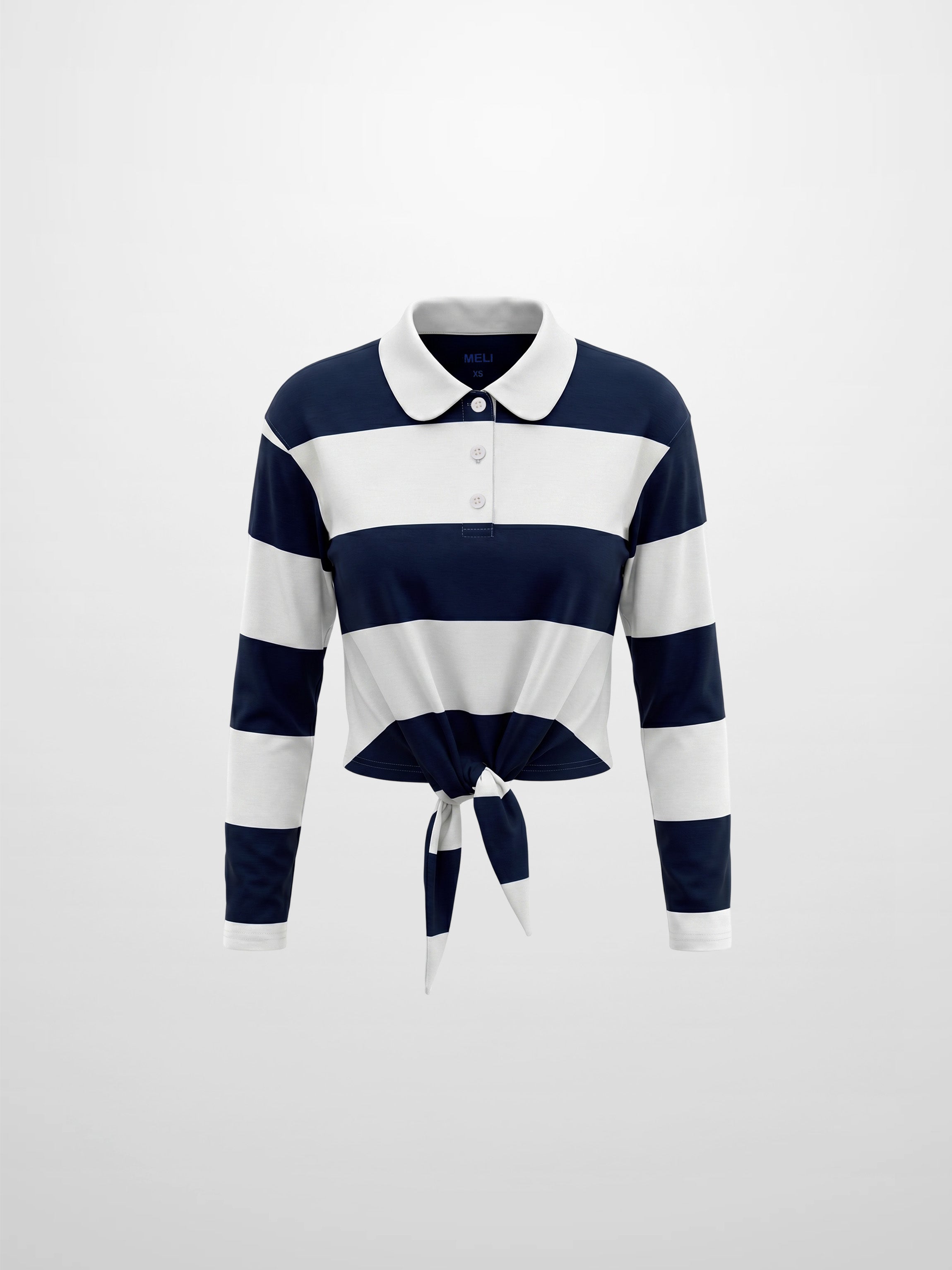 Striped Tie Bottom T-Shirt-Navy-1