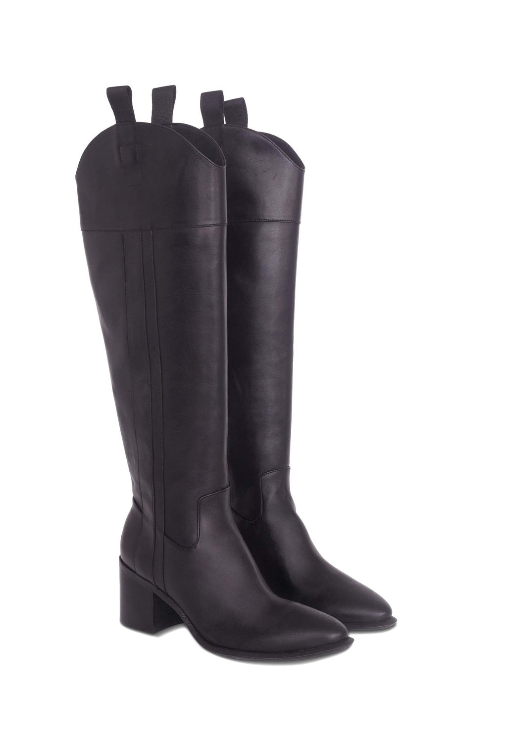 Canna Black Calf Leather Knee-High Riding Boots – 6.5cm Block Heel-0