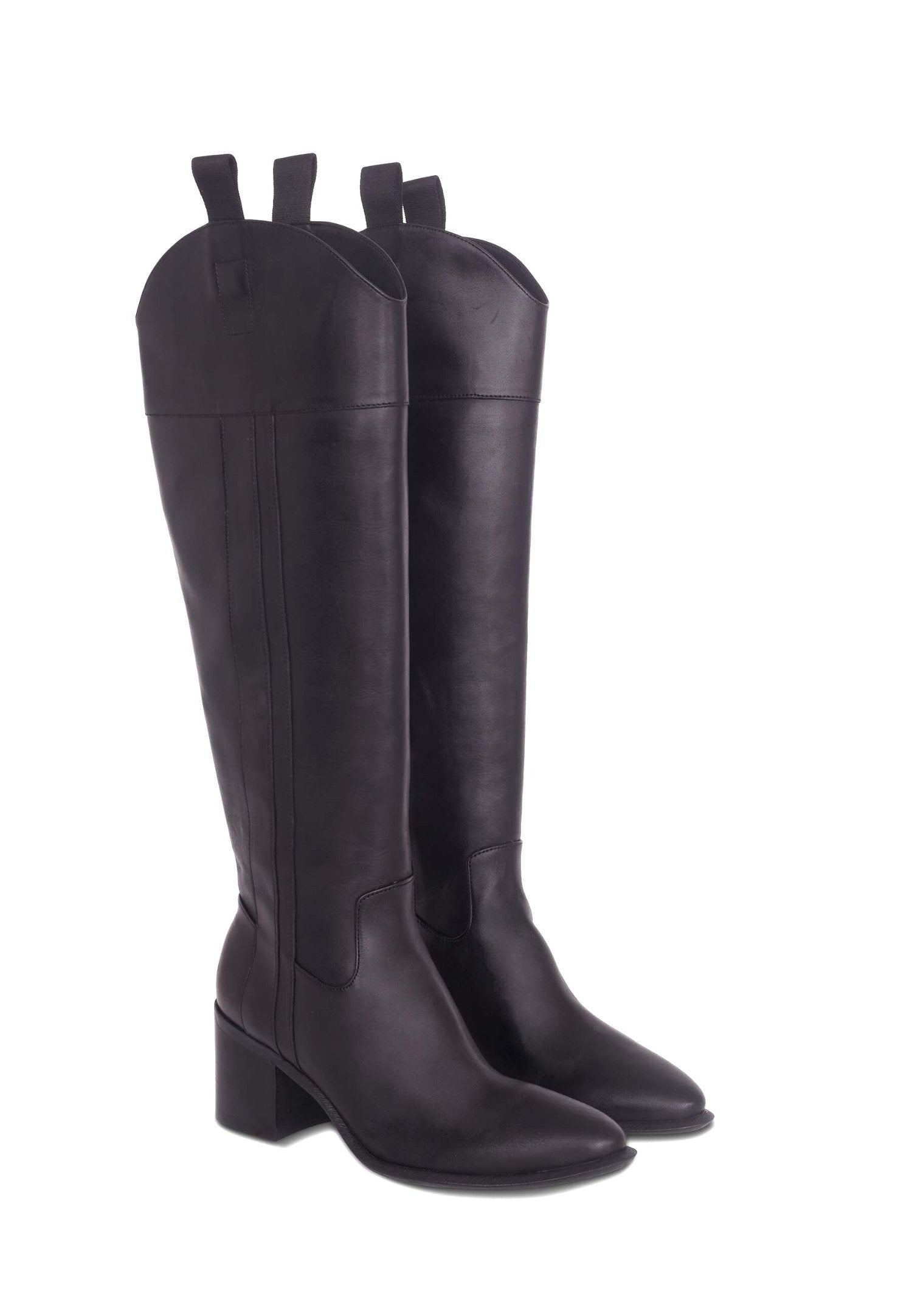 Canna Black Calf Leather Knee-High Riding Boots – 6.5cm Block Heel-0