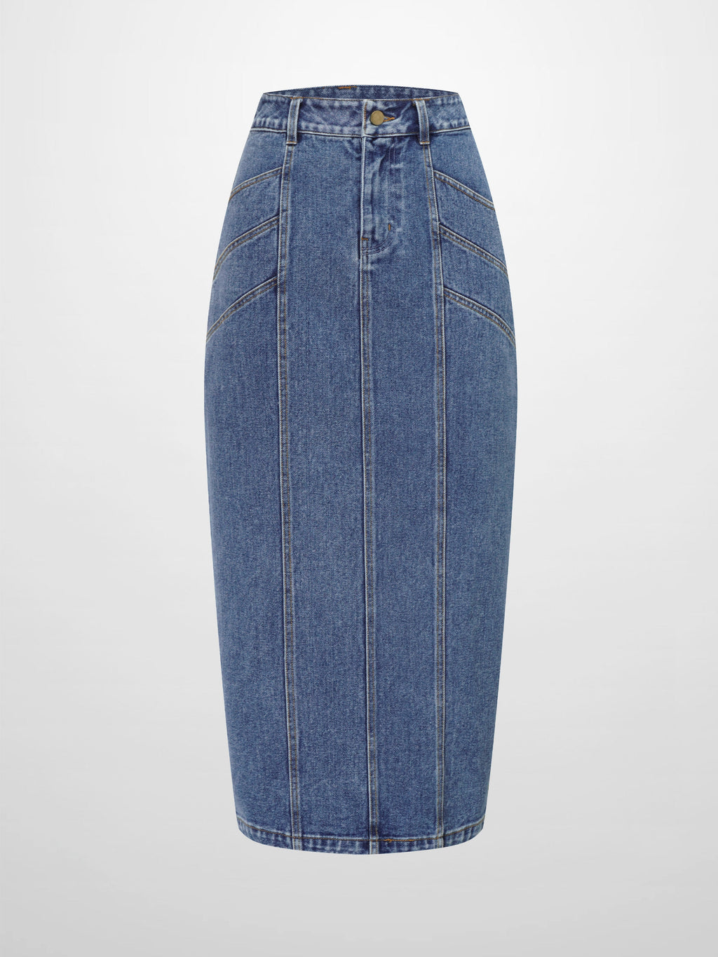 Front Seam Detail Denim Skirt-Blue Wash-0