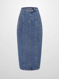 Front Seam Detail Denim Skirt-Blue Wash-0