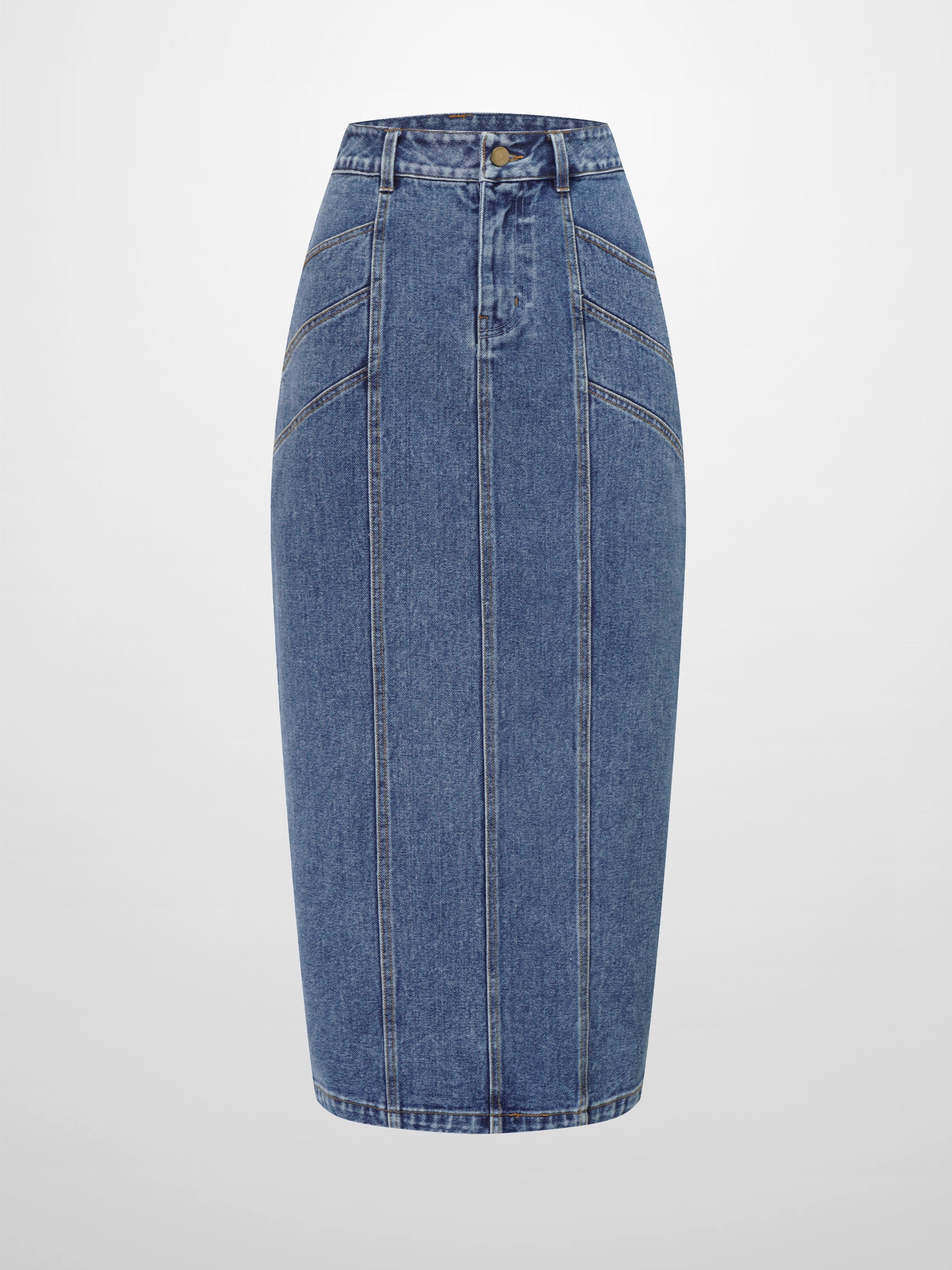 Front Seam Detail Denim Skirt-Blue Wash-0
