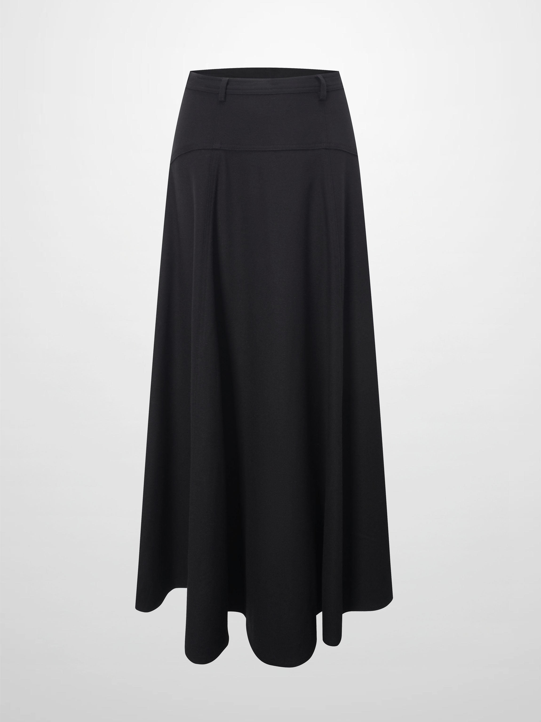 Wool Blend Yoke Skirt 37"-Black-0