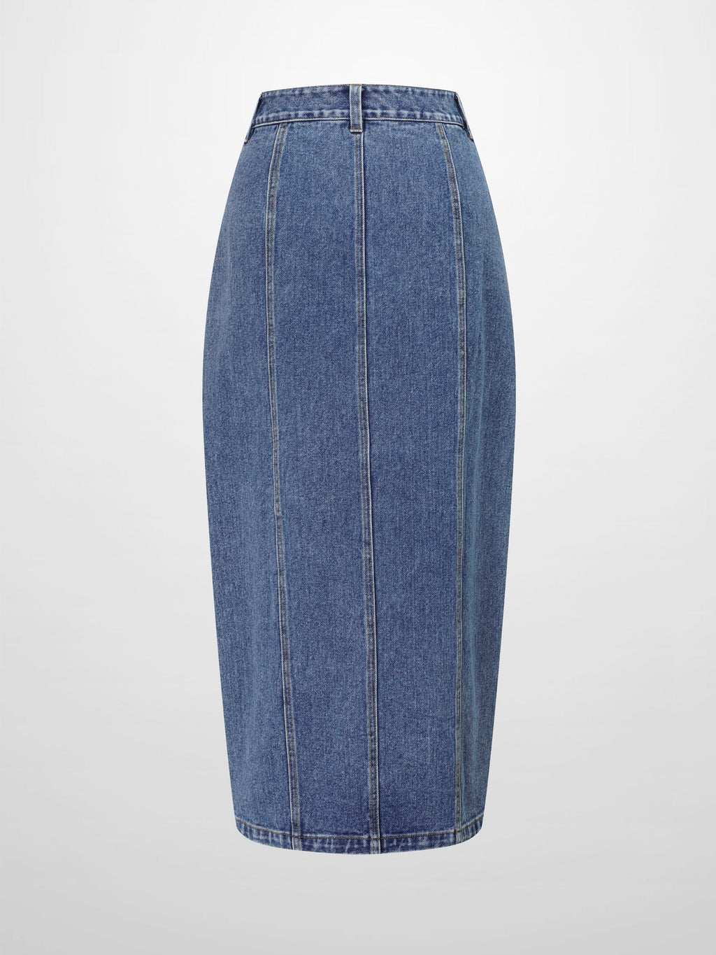 Front Seam Detail Denim Skirt-Blue Wash-1