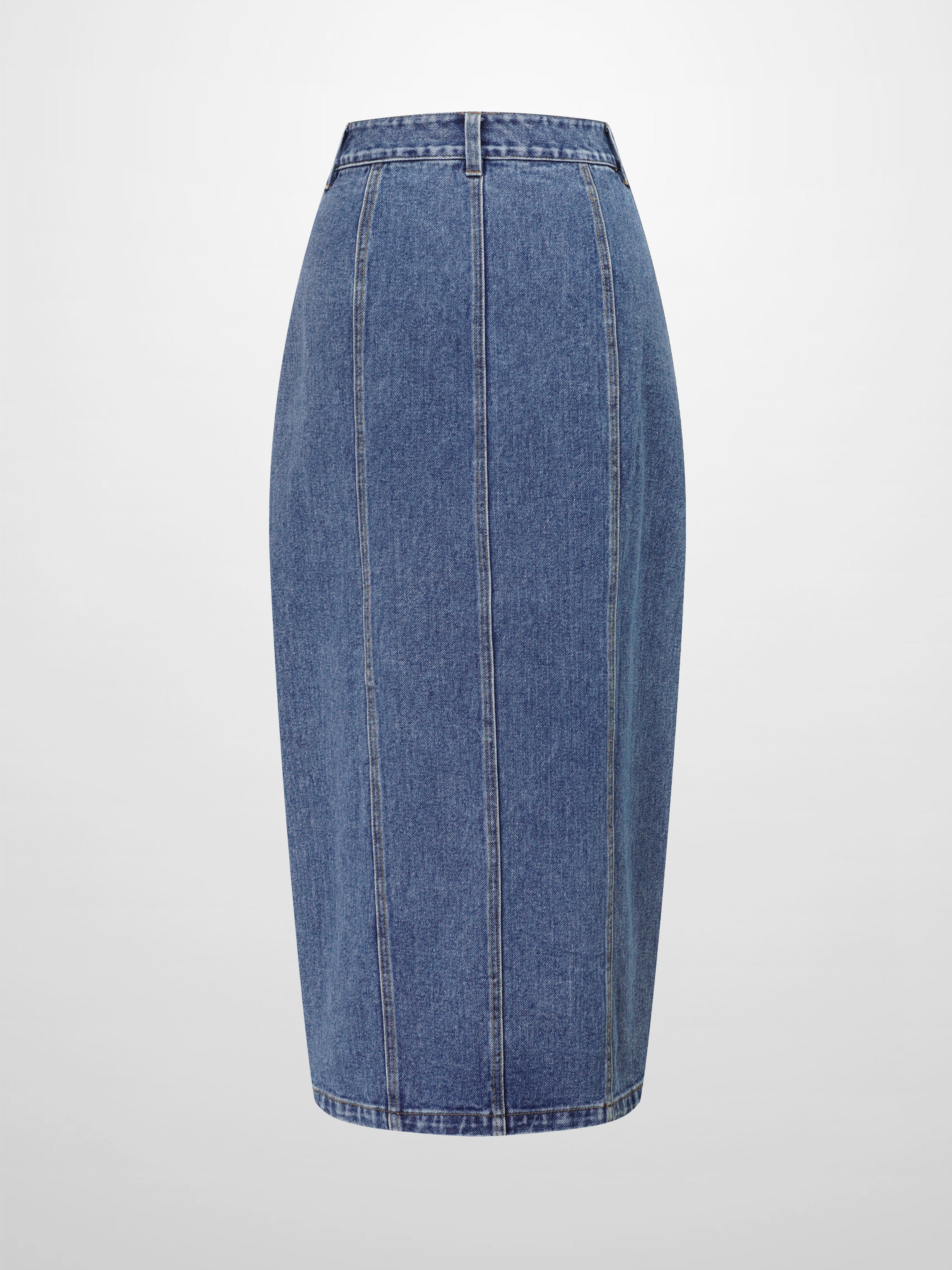 Front Seam Detail Denim Skirt-Blue Wash-1