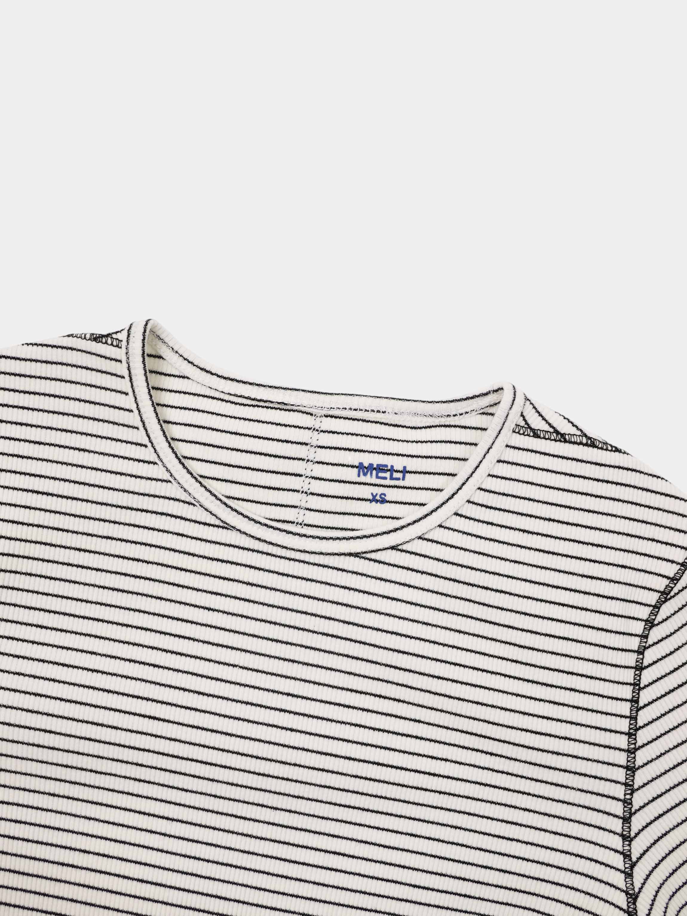 Striped Cross Stitch T-Shirt-White-3