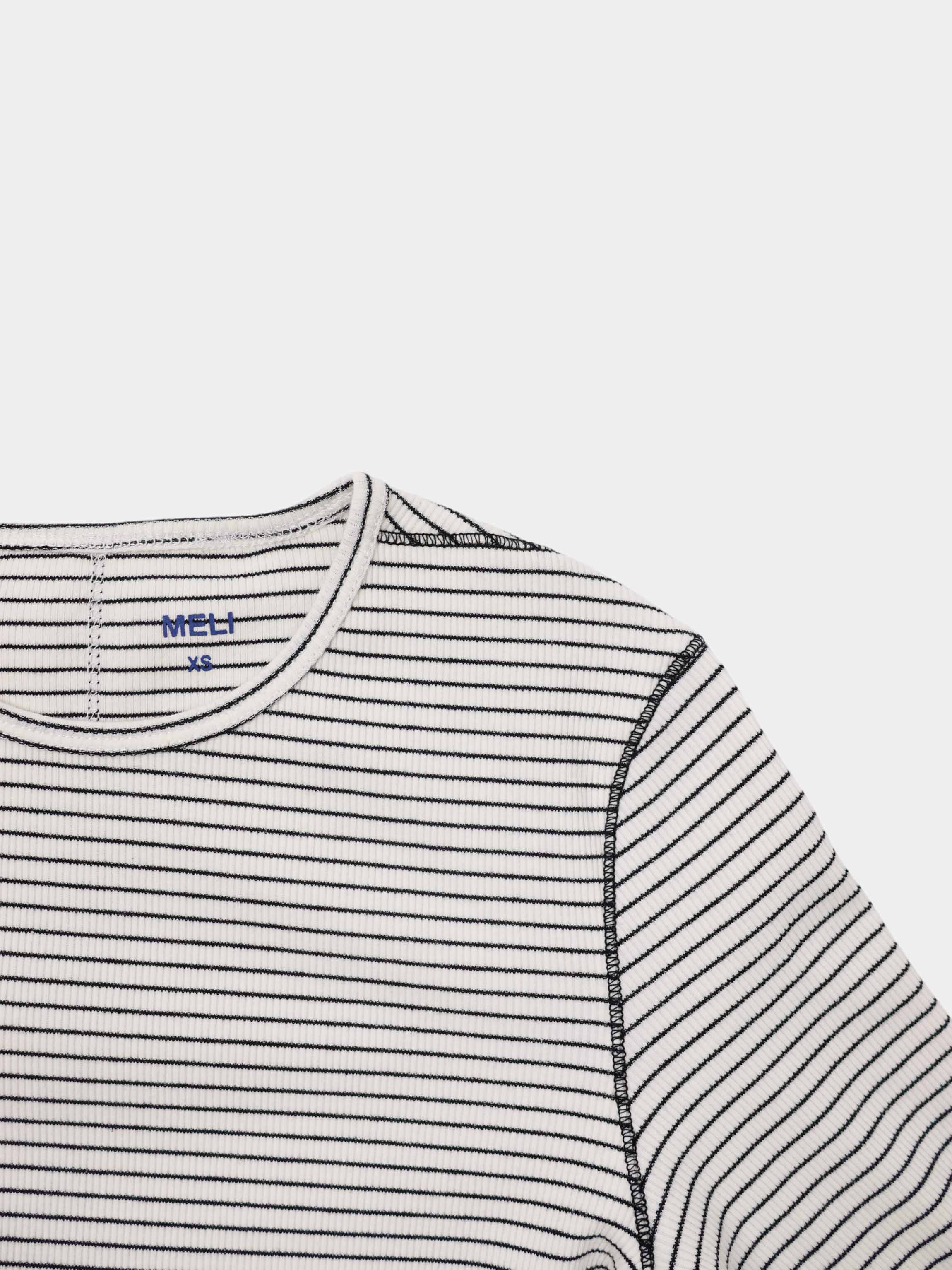 Striped Cross Stitch T-Shirt-White-4