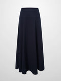 Wool Blend Yoke Skirt 37"-Navy-0