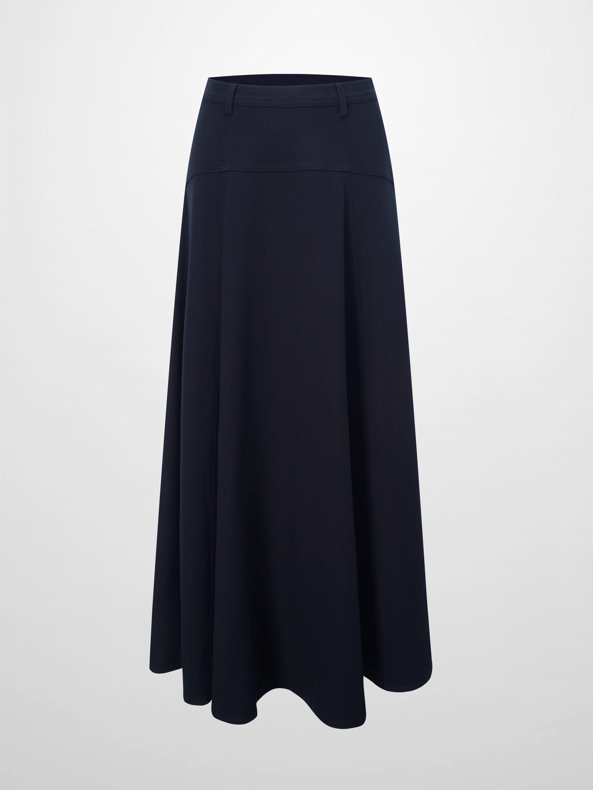 Wool Blend Yoke Skirt 37"-Navy-0