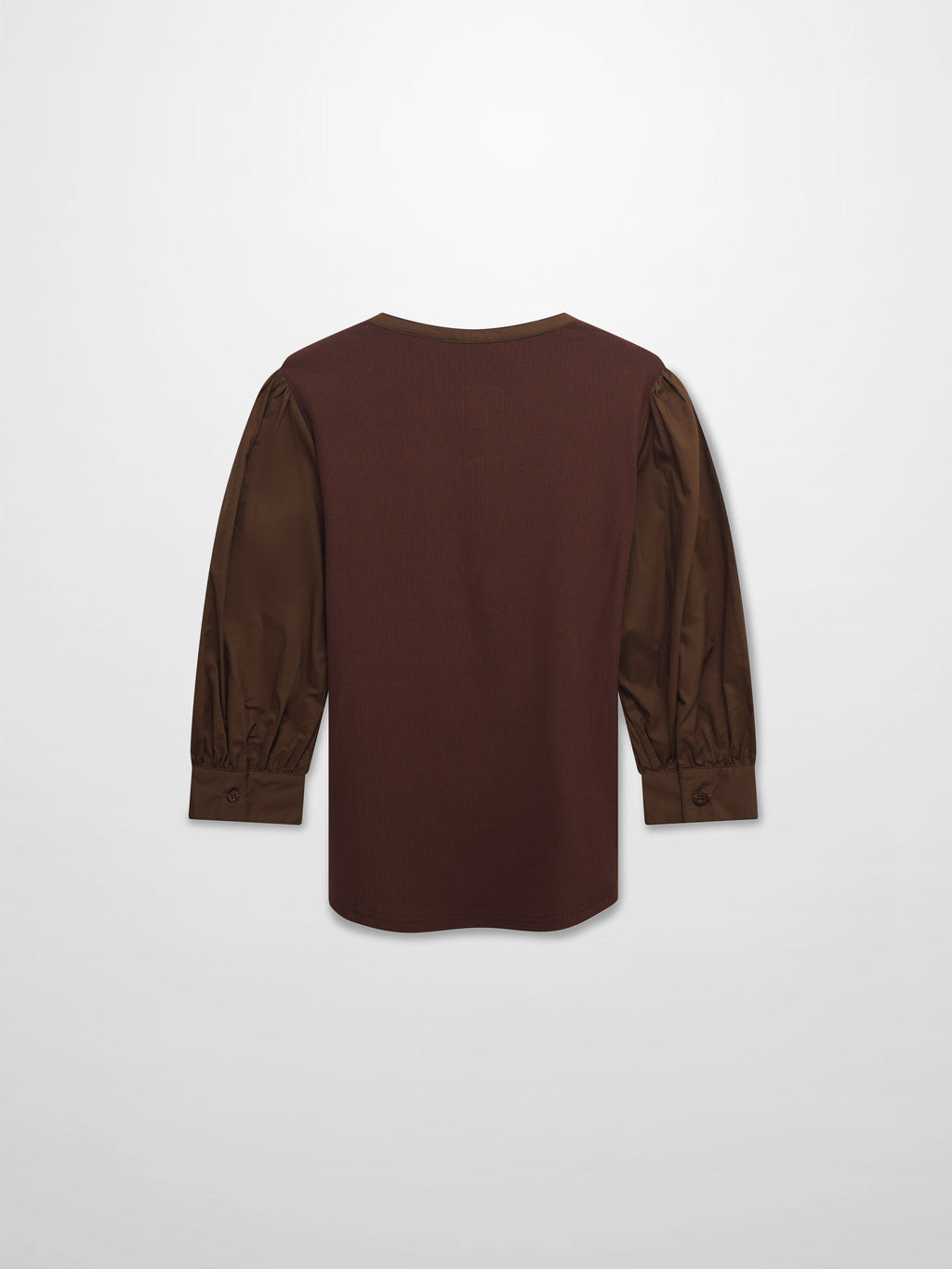 Puff Sleeve Ribbed T-Shirt-Brown-3
