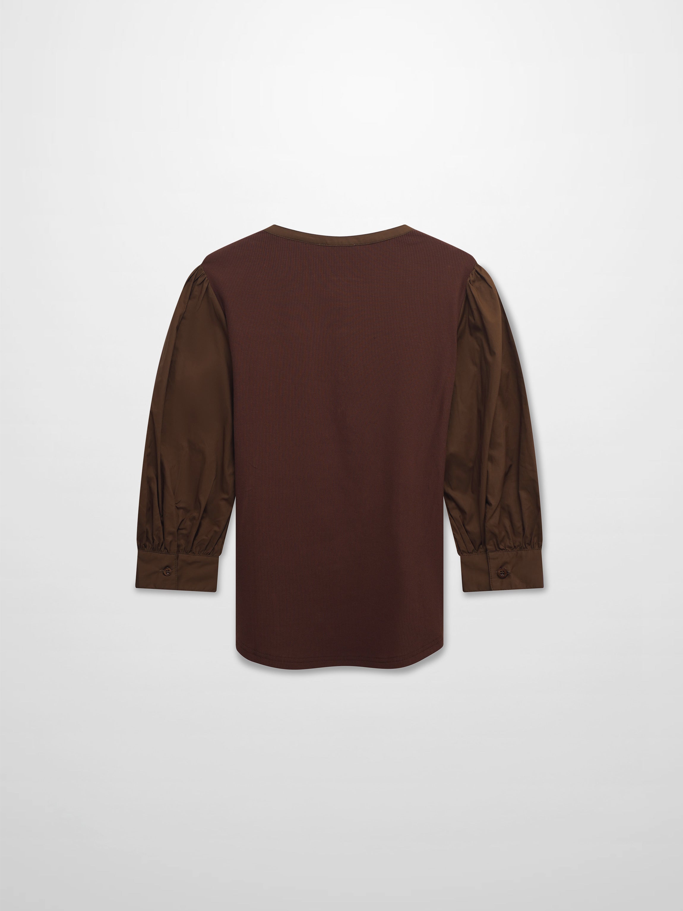 Puff Sleeve Ribbed T-Shirt-Brown-3
