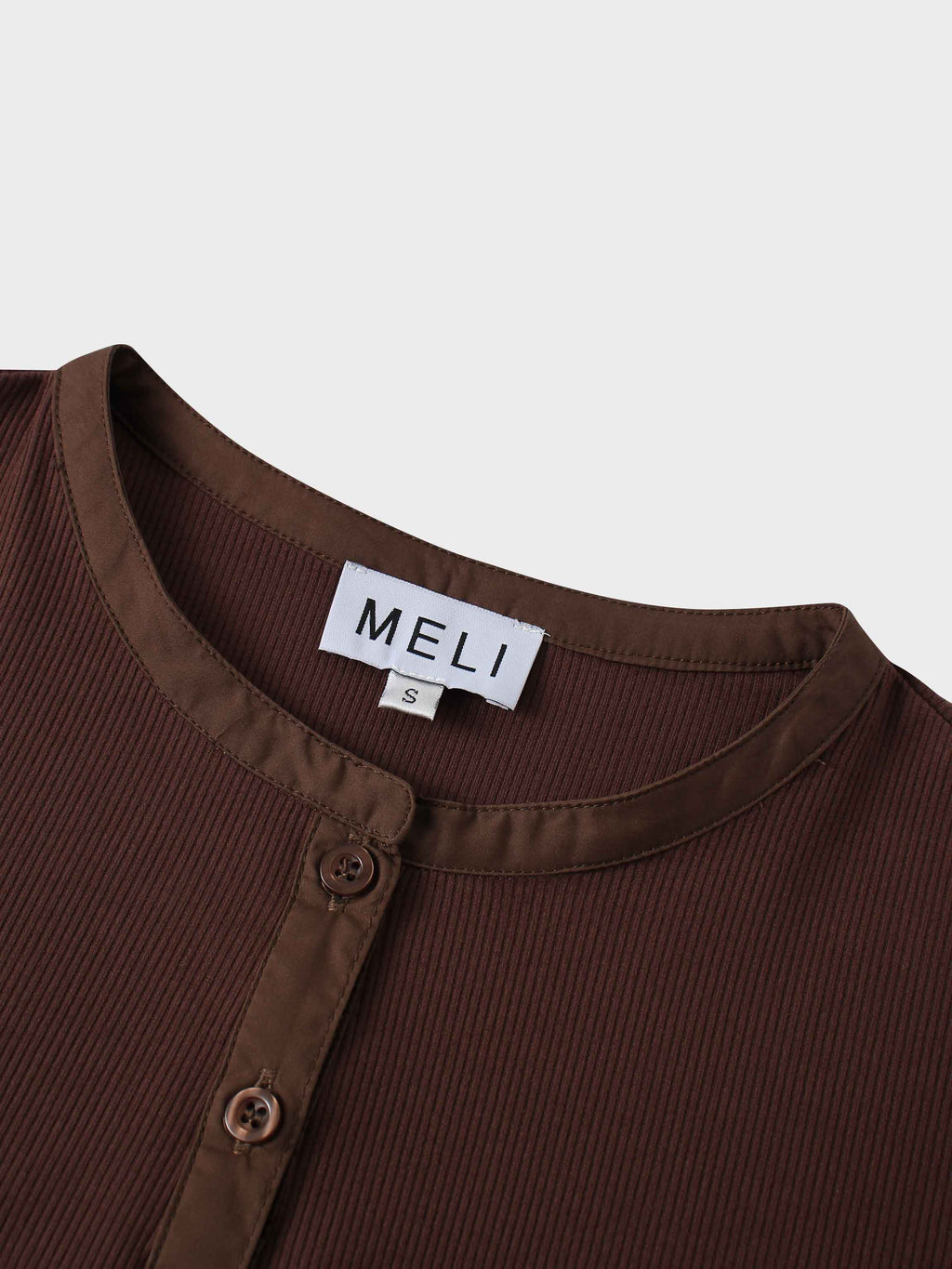 Puff Sleeve Ribbed T-Shirt-Brown-4