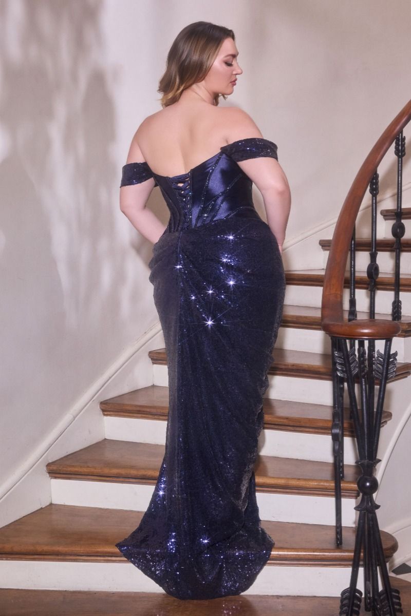 Soft Satin Evening Gown w/ Beaded Corset Boidce & Elegant Leg Slit CDCD422C-3