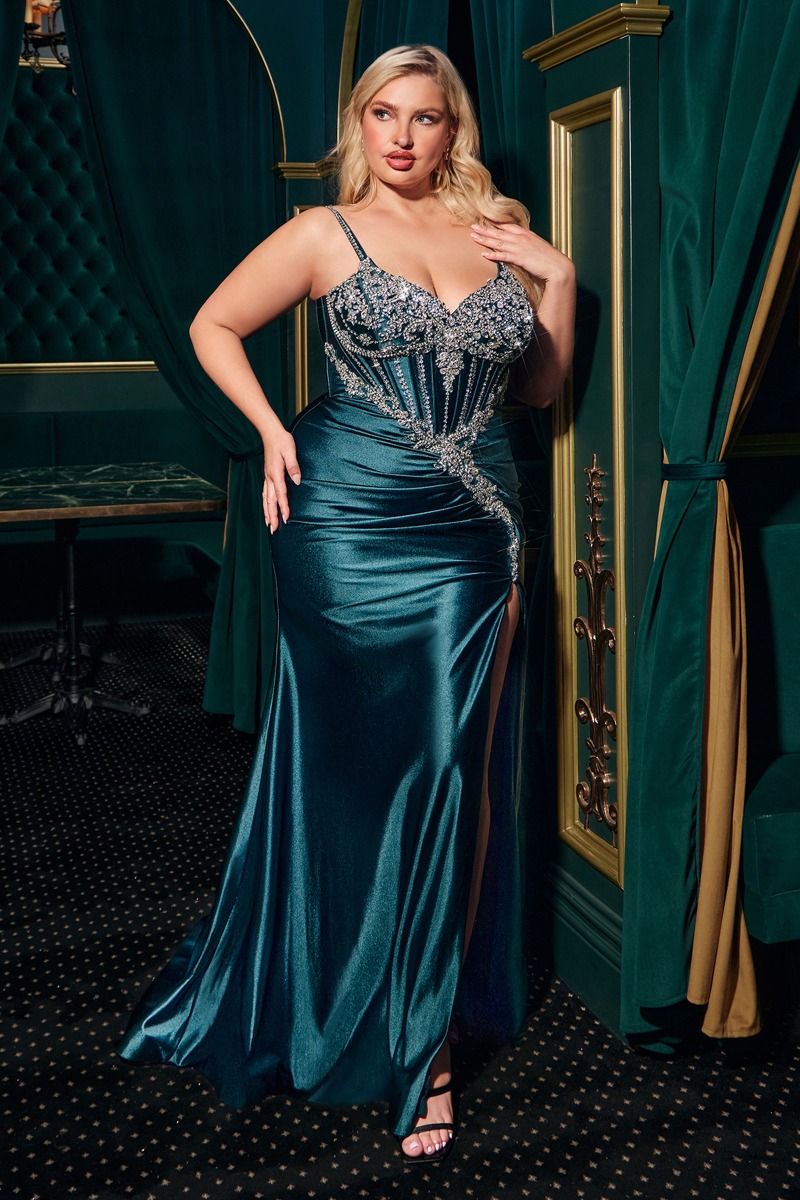 Intricate Beads Embellished Plus Size Festive Dress w/ Lace Up Back CDCM383C-0