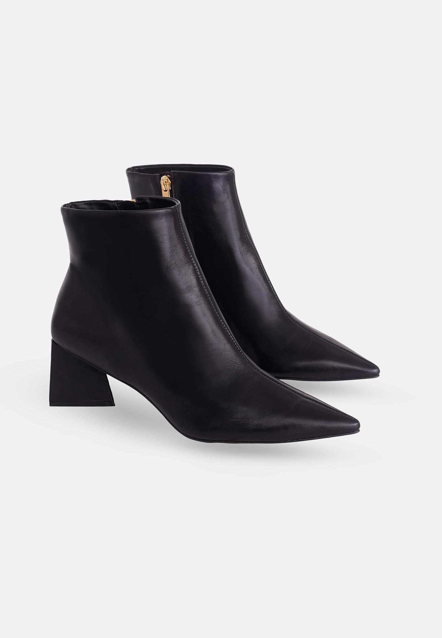 Mabea Black Sheepskin Ankle Boots – 6.4cm Pointed Block Heel-1
