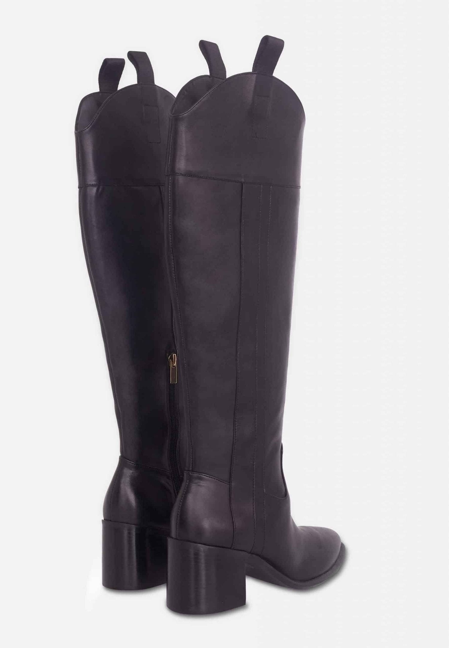 Canna Black Calf Leather Knee-High Riding Boots – 6.5cm Block Heel-4
