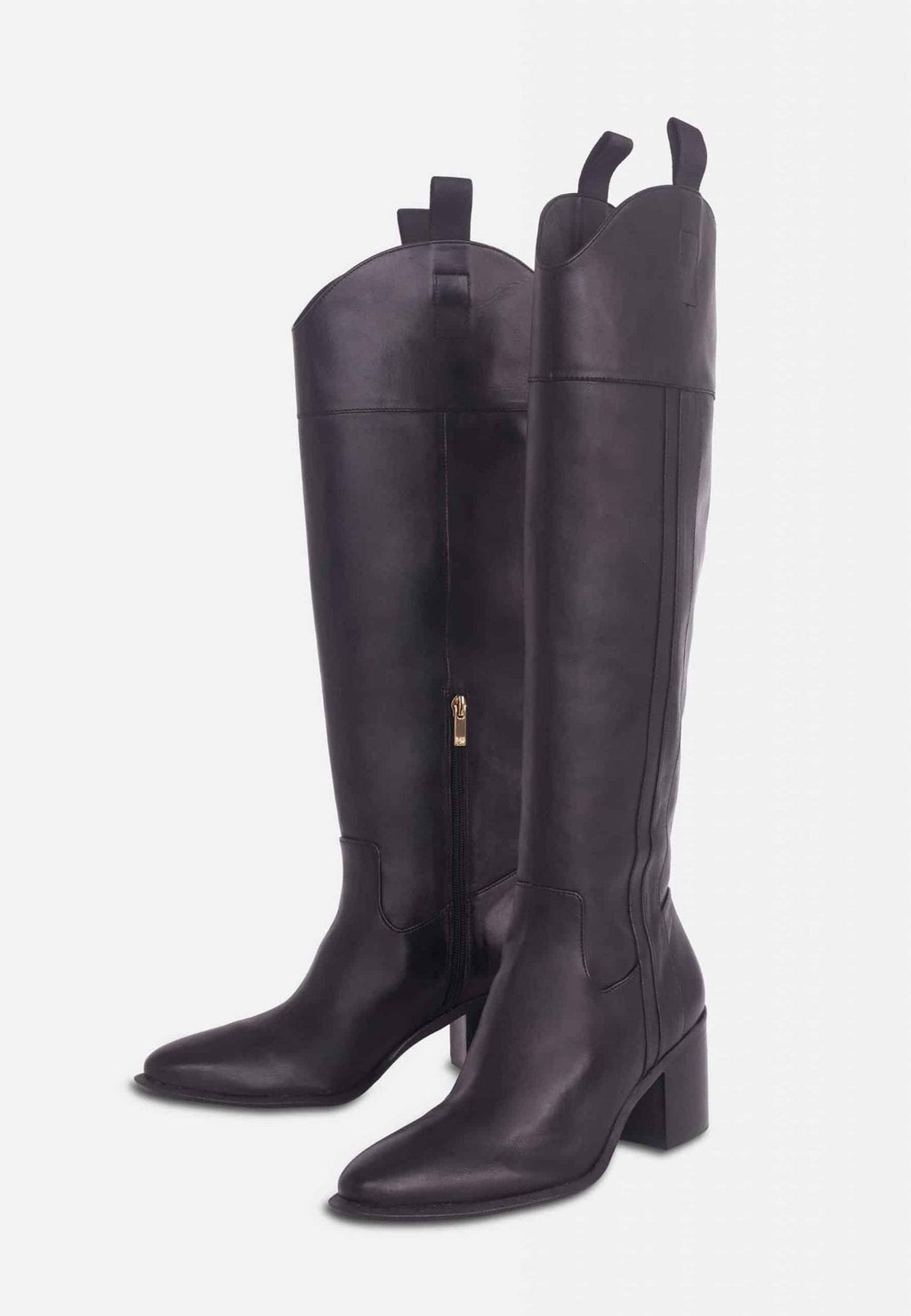 Canna Black Calf Leather Knee-High Riding Boots – 6.5cm Block Heel-1