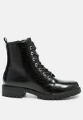 Snac Lace Up Croc Textured Ankle Boots-0